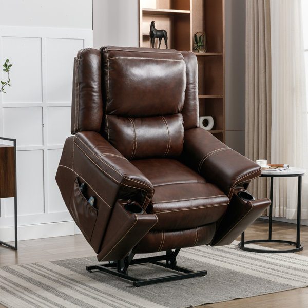Wildon Home® Eliel Cowhide Leather Power Recliner with Independent Dual